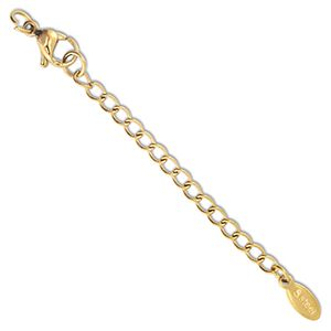 Appr&ecirc;ts en acier inox cha&icirc;nette d'extension m&eacute;daillon ovale avec fermoir mousqueton Dor&eacute;
