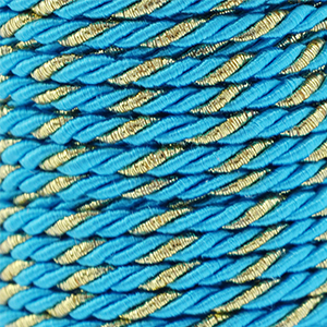 Cordon tendance torsad&eacute; 3mm Turquoise-dor&eacute;
