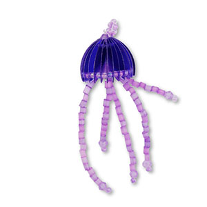 Pendentifs en perles de verre m&eacute;duse Bleu-violet-transparent doublure violet AB