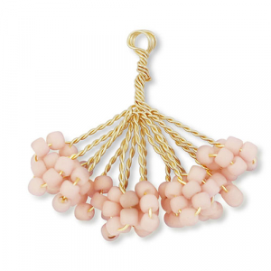 Pendentifs en perles de verre fleur Dor&eacute;-rose vintage