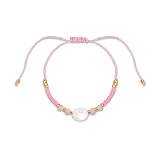 Cha&icirc;nes de cheville tendance perles mixtes Rose-blanc-dor&eacute;