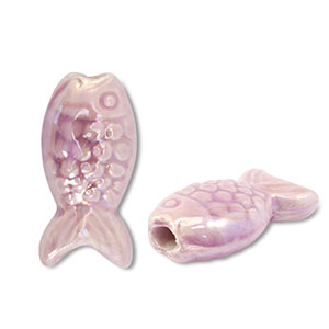 Perles en c&eacute;ramique DQ grecque poisson Lilas