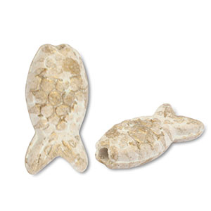 Perles en c&eacute;ramique DQ grecque poisson Blanc-marron clair-dor&eacute;