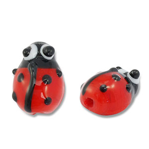 Perles en verre peintes &agrave; la main coccinelle Rouge-noir-blanc
