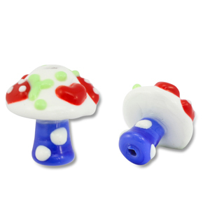 Perles en verre peintes &agrave; la main champignon Bleu-blanc-rouge