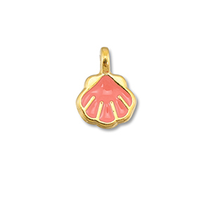 Breloques en m&eacute;tal DQ coquille Rouge corail-Dor&eacute; (sans nickel)