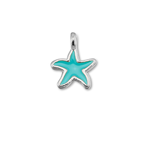 Breloques en m&eacute;tal DQ &eacute;toile de mer Bleu turquoise-Argent&eacute; antique (sans nickel)