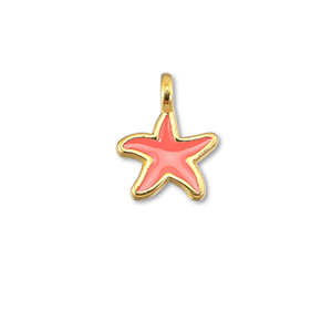 Breloques en m&eacute;tal DQ &eacute;toile de mer Rouge corail-Dor&eacute; (sans nickel)