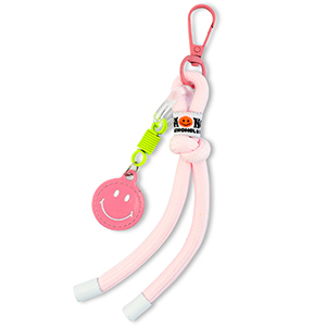 Porte-cl&eacute;s smiley avec cordon Rose clair-jaune n&eacute;on-blanc