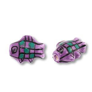 Perles en c&eacute;ramique poisson Violet-vert-noir
