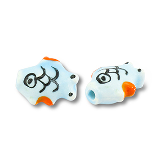 Perles en c&eacute;ramique poisson Bleu clair-orange-noir