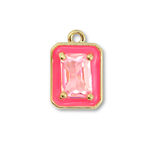 M&eacute;tal TQ laiton breloques rectangle Dor&eacute;-n&eacute;on rose-rose clair