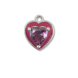 M&eacute;tal TQ laiton breloques coeur Argent&eacute;-violet
