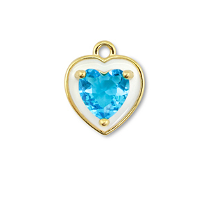 M&eacute;tal TQ laiton breloques coeur Dor&eacute;-blanc-bleu clair