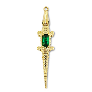 M&eacute;tal TQ laiton breloques crocodile Dor&eacute;-vert fonce
