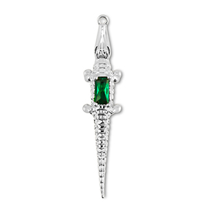 M&eacute;tal TQ laiton breloques crocodile Argent&eacute;-vert fonce
