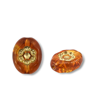 Perles acryliques ovale avec fleur Marron cognac-dor&eacute;