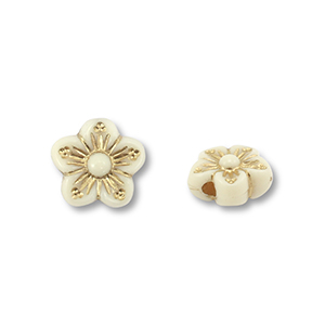Perles acryliques fleur Blanc cass&eacute;-dor&eacute;