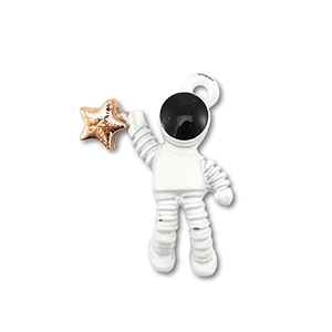 Breloques en m&eacute;tal &eacute;maill&eacute;e astronaute Dor&eacute;-blanc-noir