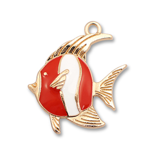 Breloques en m&eacute;tal &eacute;maill&eacute;e poisson Dor&eacute;-rouge-blanc