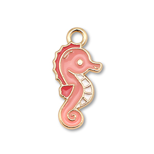 Breloques en m&eacute;tal &eacute;maill&eacute;e hippocampe Dor&eacute;-rose p&ecirc;che