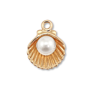 Breloques en m&eacute;tal &eacute;maill&eacute;e coquille avec perle Dor&eacute;-blanc