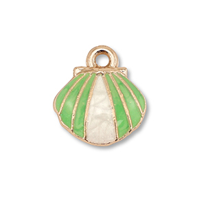 Breloques en m&eacute;tal &eacute;maill&eacute;e coquille Dor&eacute;-vert clair-blanc