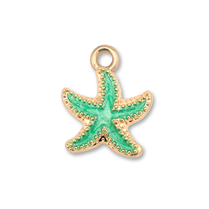 Breloques en m&eacute;tal &eacute;maill&eacute;e &eacute;toile de mer Dor&eacute;-vert oc&eacute;an