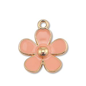 Breloques en m&eacute;tal &eacute;maill&eacute;e fleur Dor&eacute;-rose p&ecirc;che