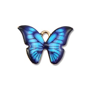 Breloques en m&eacute;tal &eacute;maill&eacute;e papillon Dor&eacute;-bleu-noir