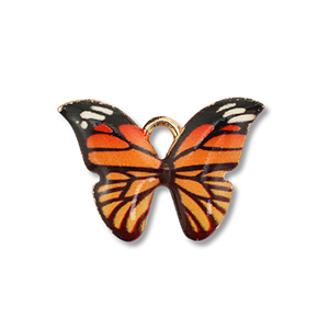 Breloques en m&eacute;tal &eacute;maill&eacute;e papillon Dor&eacute;-orange-noir