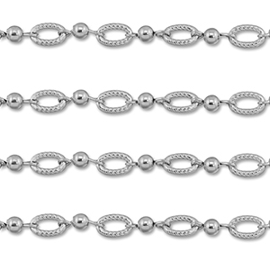 Appr&ecirc;ts en acier Inox cha&icirc;ne maille jaseron ovale avec boule Argent&eacute;