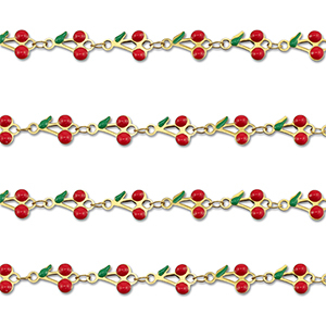 Appr&ecirc;ts en acier Inox cha&icirc;ne maille jaseron cerises Dor&eacute;-rouge-vert