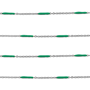 Appr&ecirc;ts en acier Inox cha&icirc;ne maille jaseron avec barre Argent&eacute;-vert