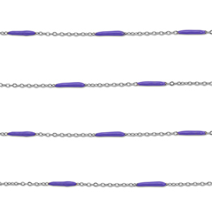 Appr&ecirc;ts en acier Inox cha&icirc;ne maille jaseron avec barre Argent&eacute;-violet