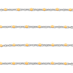 Appr&ecirc;ts en acier Inox cha&icirc;ne maille jaseron 1mm Argent&eacute;-orange p&ecirc;che