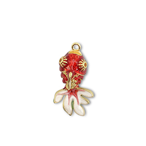Breloques en laiton Eco-brass&reg; poisson Dor&eacute;-rouge-blanc