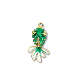Breloques en laiton Eco-brass&reg; poisson Dor&eacute;-vert-blanc