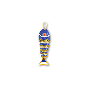 M&eacute;tal TQ laiton breloques poisson Dor&eacute;-bleu-jaune-blanc