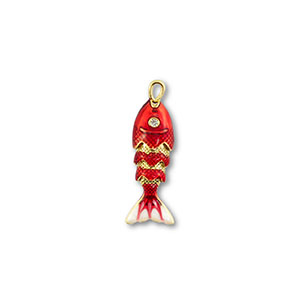 Breloques en laiton Eco-brass&reg; poisson Dor&eacute;-rouge-blanc