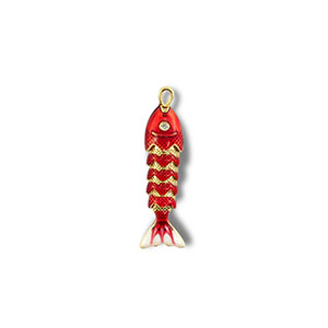 Breloques en laiton Eco-brass&reg; poisson Dor&eacute;-rouge-blanc