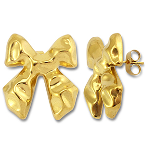 Boucles d'oreilles / puces en acier Inox n&oelig;ud Dor&eacute;