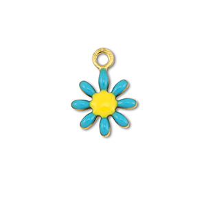 Breloques en acier Inox fleur Dor&eacute;-bleu-jaune