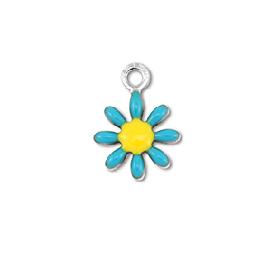 Breloques en acier Inox fleur Argent&eacute;-bleu-jaune