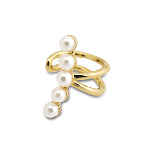 Boucles d'oreilles en acier inox ear cuff avec imitations perles Dor&eacute;-blanc