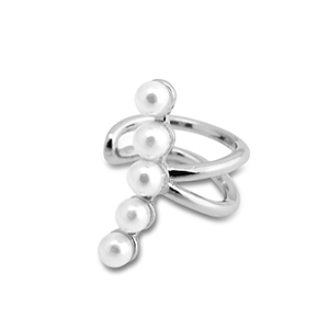 Boucles d'oreilles en acier inox ear cuff avec imitations perles Argent&eacute;-blanc