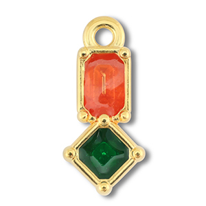 Breloques en m&eacute;tal DQ rectangle avec rhombe Dor&eacute; (sans nickel)-orange-vert