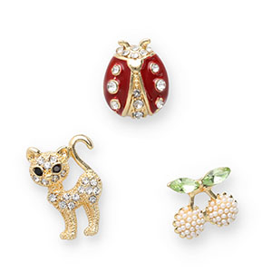 Pins cerises / chat / coccinelle Dor&eacute;-vert-rouge-noir