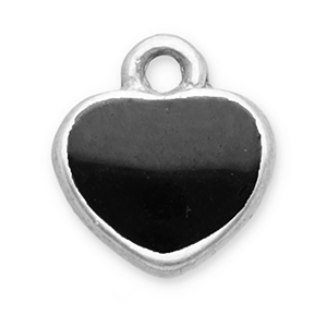 Breloques en acier Inox c&oelig;ur Argent&eacute;-noir