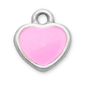 Breloques en acier Inox c&oelig;ur Argent&eacute;-rose
